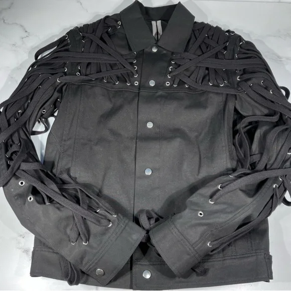 Rick Owens Tecuatl Megalaced Woven Worker Black Jacket